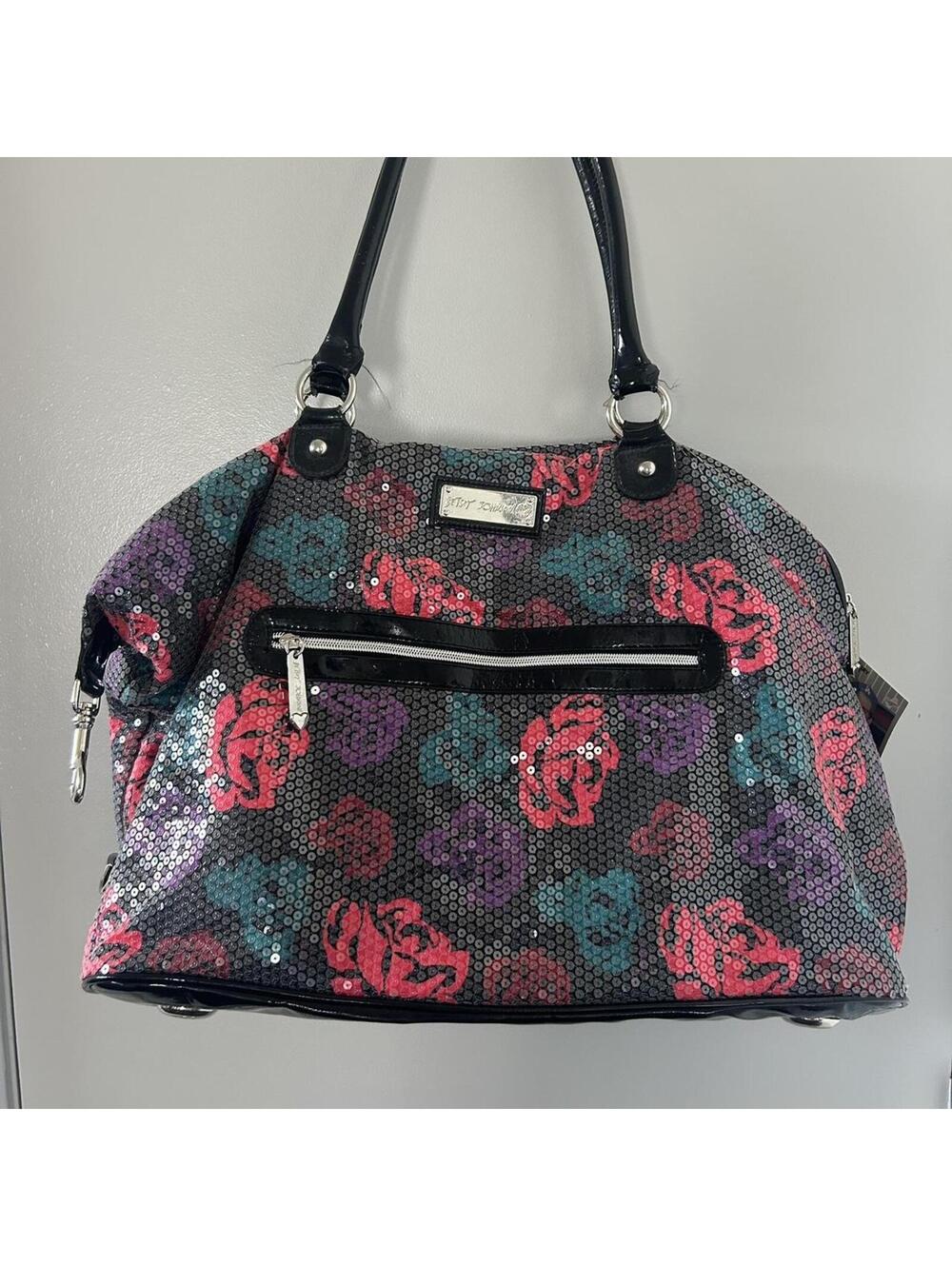Betsey Johnson black sequined weekender bag with rose design